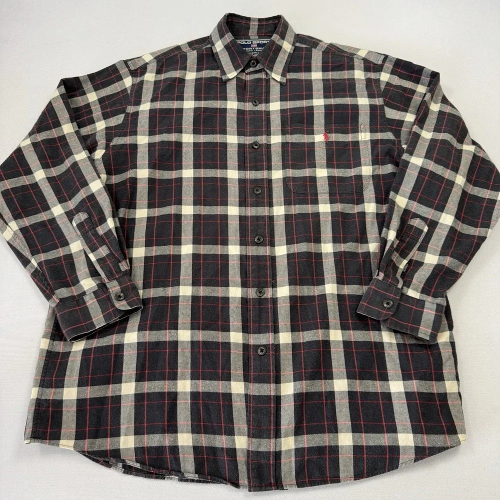 Ralph Lauren Polo Sport Sportsman Men's Flannel‎ Shirt Plaid Multicolor Medium